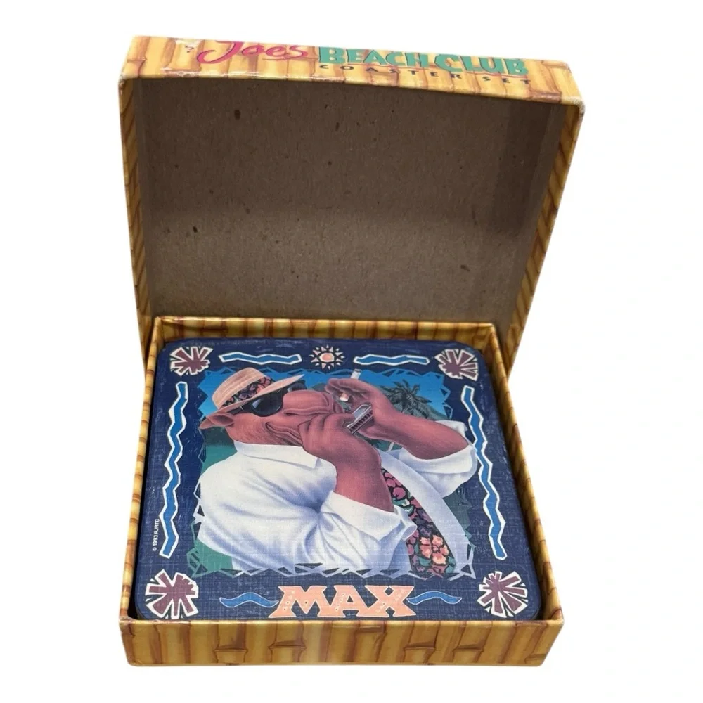 Vintage Joe’s Beach Club Camel Coaster Set – 4 Cork Coasters – Original Box